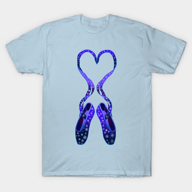 Dancing Winter Snowflake Ballet Slippers T-Shirt by Art by Deborah Camp